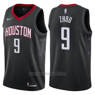 Camiseta Houston Rockets Zhou Qi #9 Statement 2017-18 Negro