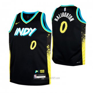 Camiseta Nino Indiana Pacers Tyrese Haliburton #0 2023-24 Ciudad Negro